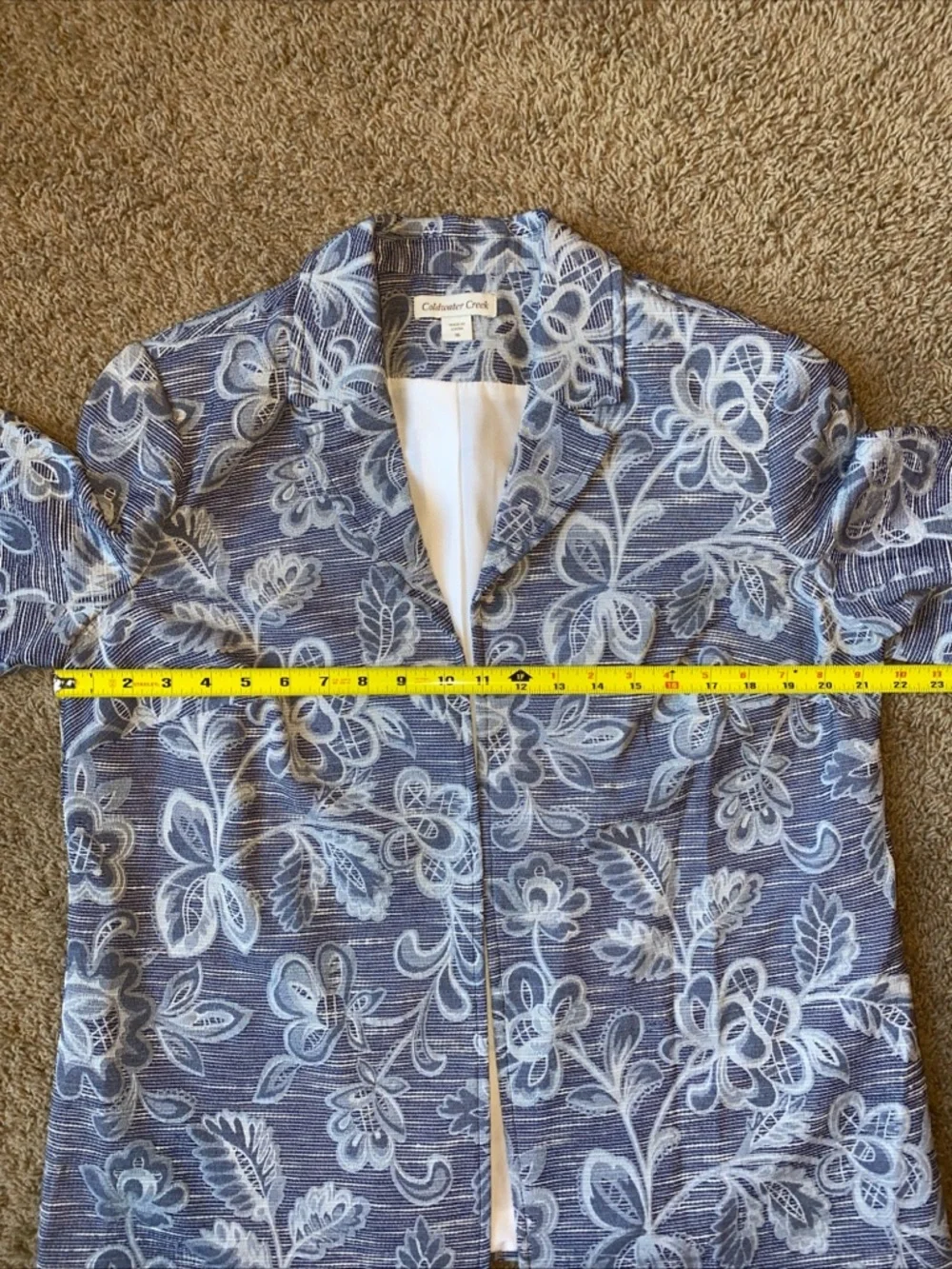 Coldwater Creek Tapestry Jacquard Blazer Jacket Size 16 Blue Floral Artsy Boho